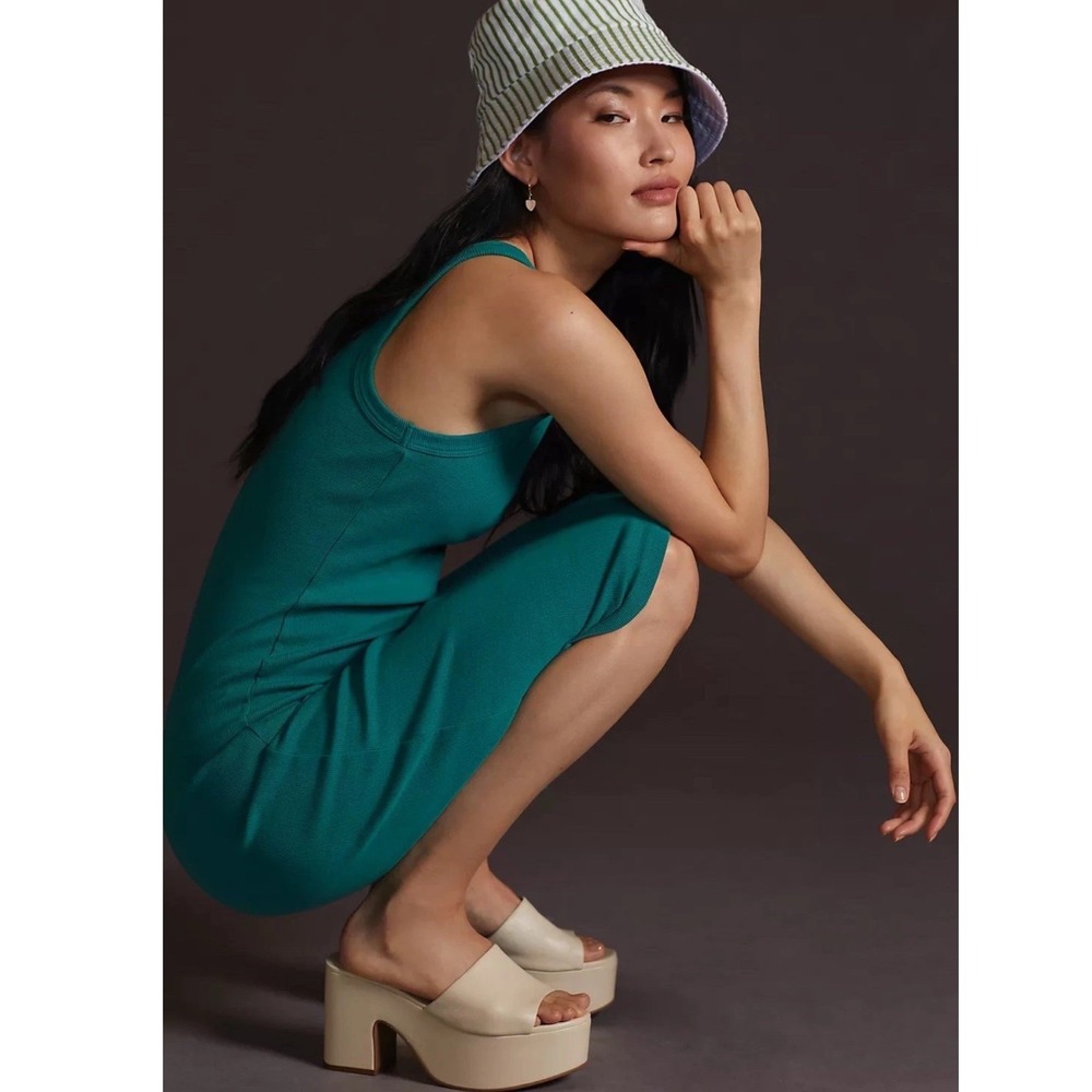 MOTHER Chin Ups Midi Dress Cadmium Green Ribbed Tank Size Small Womens